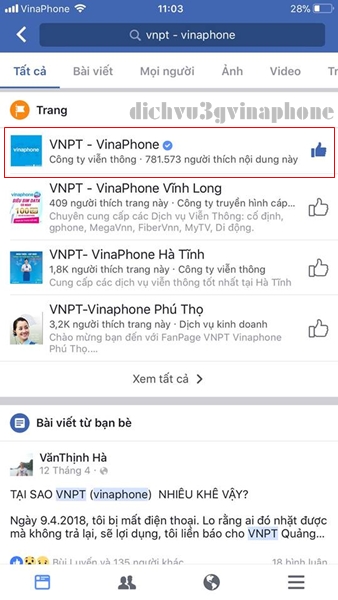 Cách đăng ký thông tin sim chính chủ Vinaphone qua Fanpage bước 1