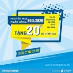 Vinaphone khuyến mãi tặng 20% giá trị thẻ nạp ngày 29/5/2020