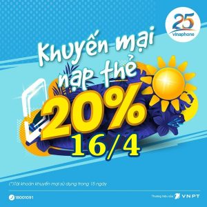 Vinaphone khuyến mãi 20% thẻ nạp ngày vàng 16/4/2021