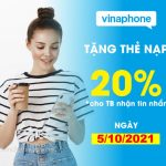 Vinaphone khuyến mãi 20% giá trị thẻ nạp ngày 5/10/2021